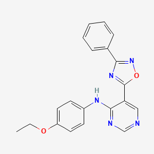 molecular formula C20H17N5O2 B6429686 N-(2,3-dihydro-1,4-benzodioxin-6-yl)-5-(3-phenyl-1,2,4-oxadiazol-5-yl)pyrimidin-4-amine CAS No. 1775545-12-4