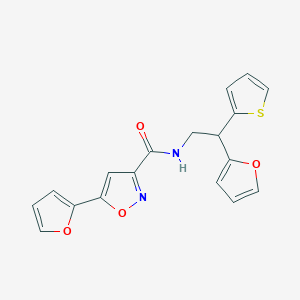 molecular formula C18H14N2O4S B6429832 5-(furan-2-yl)-N-[2-(furan-2-yl)-2-(thiophen-2-yl)ethyl]-1,2-oxazole-3-carboxamide CAS No. 2097893-74-6