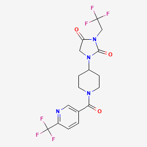 molecular formula C17H16F6N4O3 B6430019 3-(2,2,2-trifluoroethyl)-1-{1-[6-(trifluoromethyl)pyridine-3-carbonyl]piperidin-4-yl}imidazolidine-2,4-dione CAS No. 2097892-89-0