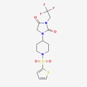 molecular formula C14H16F3N3O4S2 B6430032 1-[1-(thiophene-2-sulfonyl)piperidin-4-yl]-3-(2,2,2-trifluoroethyl)imidazolidine-2,4-dione CAS No. 2097897-20-4