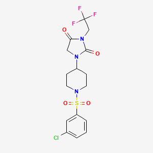molecular formula C16H17ClF3N3O4S B6430036 1-[1-(3-chlorobenzenesulfonyl)piperidin-4-yl]-3-(2,2,2-trifluoroethyl)imidazolidine-2,4-dione CAS No. 2097893-16-6