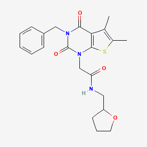 molecular formula C22H25N3O4S B6430074 2-{3-benzyl-5,6-dimethyl-2,4-dioxo-1H,2H,3H,4H-thieno[2,3-d]pyrimidin-1-yl}-N-[(oxolan-2-yl)methyl]acetamide CAS No. 689755-95-1