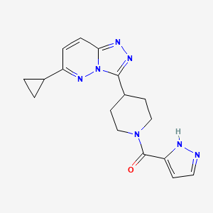 molecular formula C17H19N7O B6430666 4-{6-cyclopropyl-[1,2,4]triazolo[4,3-b]pyridazin-3-yl}-1-(1H-pyrazole-3-carbonyl)piperidine CAS No. 2198167-02-9