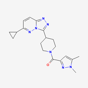 molecular formula C19H23N7O B6430670 4-{6-cyclopropyl-[1,2,4]triazolo[4,3-b]pyridazin-3-yl}-1-(1,5-dimethyl-1H-pyrazole-3-carbonyl)piperidine CAS No. 2199161-96-9