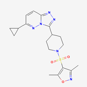 molecular formula C18H22N6O3S B6430678 4-{6-cyclopropyl-[1,2,4]triazolo[4,3-b]pyridazin-3-yl}-1-[(3,5-dimethyl-1,2-oxazol-4-yl)sulfonyl]piperidine CAS No. 2200858-60-0