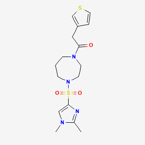 molecular formula C16H22N4O3S2 B6431114 1-{4-[(1,2-dimethyl-1H-imidazol-4-yl)sulfonyl]-1,4-diazepan-1-yl}-2-(thiophen-3-yl)ethan-1-one CAS No. 1903671-40-8