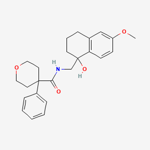 N-[(1-hydroxy-6-methoxy-1,2,3,4-tetrahydronaphthalen-1-yl)methyl]-4-phenyloxane-4-carboxamide