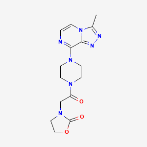 molecular formula C15H19N7O3 B6431320 3-[2-(4-{3-methyl-[1,2,4]triazolo[4,3-a]pyrazin-8-yl}piperazin-1-yl)-2-oxoethyl]-1,3-oxazolidin-2-one CAS No. 1903308-59-7