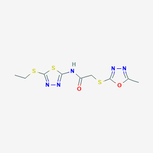 molecular formula C9H11N5O2S3 B6431475 N-[5-(ethylsulfanyl)-1,3,4-thiadiazol-2-yl]-2-[(5-methyl-1,3,4-oxadiazol-2-yl)sulfanyl]acetamide CAS No. 919473-22-6
