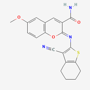 molecular formula C20H17N3O3S B6431522 (2Z)-2-[(3-cyano-4,5,6,7-tetrahydro-1-benzothiophen-2-yl)imino]-6-methoxy-2H-chromene-3-carboxamide CAS No. 313234-03-6
