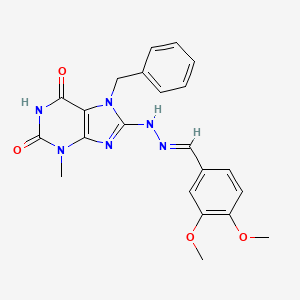 7-benzyl-8-[(E)-2-[(3,4-dimethoxyphenyl)methylidene]hydrazin-1-yl]-3-methyl-2,3,6,7-tetrahydro-1H-purine-2,6-dione