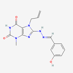 8-[(E)-2-[(3-hydroxyphenyl)methylidene]hydrazin-1-yl]-3-methyl-7-(prop-2-en-1-yl)-2,3,6,7-tetrahydro-1H-purine-2,6-dione