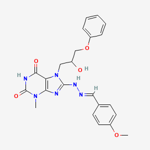 molecular formula C23H24N6O5 B6431656 7-(2-hydroxy-3-phenoxypropyl)-8-[(E)-2-[(4-methoxyphenyl)methylidene]hydrazin-1-yl]-3-methyl-2,3,6,7-tetrahydro-1H-purine-2,6-dione CAS No. 300700-54-3