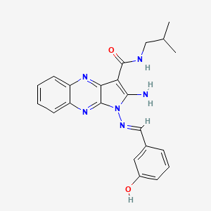 2-amino-1-[(E)-[(3-hydroxyphenyl)methylidene]amino]-N-(2-methylpropyl)-1H-pyrrolo[2,3-b]quinoxaline-3-carboxamide