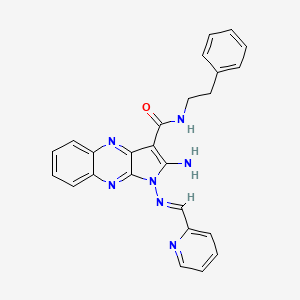 molecular formula C25H21N7O B6431683 2-amino-N-(2-phenylethyl)-1-[(E)-[(pyridin-2-yl)methylidene]amino]-1H-pyrrolo[2,3-b]quinoxaline-3-carboxamide CAS No. 836631-01-7