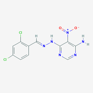 6-[(E)-2-[(2,4-dichlorophenyl)methylidene]hydrazin-1-yl]-5-nitropyrimidin-4-amine