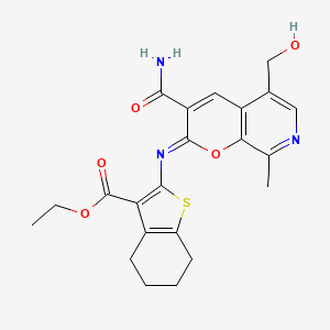 ethyl 2-{[(2Z)-3-carbamoyl-5-(hydroxymethyl)-8-methyl-2H-pyrano[2,3-c]pyridin-2-ylidene]amino}-4,5,6,7-tetrahydro-1-benzothiophene-3-carboxylate
