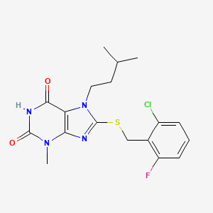 molecular formula C18H20ClFN4O2S B6431862 8-{[(2-chloro-6-fluorophenyl)methyl]sulfanyl}-3-methyl-7-(3-methylbutyl)-2,3,6,7-tetrahydro-1H-purine-2,6-dione CAS No. 5685-74-5
