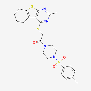 molecular formula C24H28N4O3S3 B6431936 2-({5-methyl-8-thia-4,6-diazatricyclo[7.4.0.0^{2,7}]trideca-1(9),2(7),3,5-tetraen-3-yl}sulfanyl)-1-[4-(4-methylbenzenesulfonyl)piperazin-1-yl]ethan-1-one CAS No. 670271-06-4