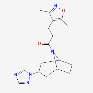 3-(3,5-dimethyl-1,2-oxazol-4-yl)-1-[3-(1H-1,2,4-triazol-1-yl)-8-azabicyclo[3.2.1]octan-8-yl]propan-1-one