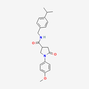 molecular formula C22H26N2O3 B6432243 1-(4-methoxyphenyl)-5-oxo-N-{[4-(propan-2-yl)phenyl]methyl}pyrrolidine-3-carboxamide CAS No. 2215014-40-5