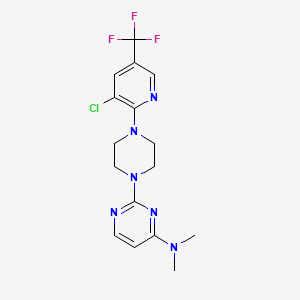 molecular formula C16H18ClF3N6 B6432387 2-{4-[3-chloro-5-(trifluoromethyl)pyridin-2-yl]piperazin-1-yl}-N,N-dimethylpyrimidin-4-amine CAS No. 2640977-21-3