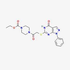 molecular formula C20H22N6O4S B6432583 ethyl 4-[2-({4-oxo-1-phenyl-1H,4H,5H-pyrazolo[3,4-d]pyrimidin-6-yl}sulfanyl)acetyl]piperazine-1-carboxylate CAS No. 6234-44-2