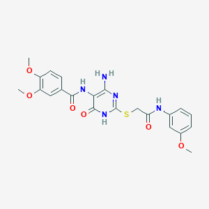 molecular formula C22H23N5O6S B6432598 N-[4-amino-2-({[(3-methoxyphenyl)carbamoyl]methyl}sulfanyl)-6-oxo-1,6-dihydropyrimidin-5-yl]-3,4-dimethoxybenzamide CAS No. 6215-67-4
