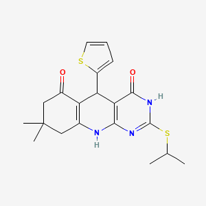 molecular formula C20H23N3O2S2 B6432611 8,8-dimethyl-2-(propan-2-ylsulfanyl)-5-(thiophen-2-yl)-3H,4H,5H,6H,7H,8H,9H,10H-pyrimido[4,5-b]quinoline-4,6-dione CAS No. 627048-68-4