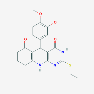 molecular formula C22H23N3O4S B6432627 5-(3,4-dimethoxyphenyl)-2-(prop-2-en-1-ylsulfanyl)-3H,4H,5H,6H,7H,8H,9H,10H-pyrimido[4,5-b]quinoline-4,6-dione CAS No. 627045-85-6