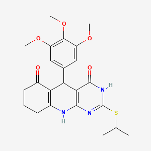 molecular formula C23H27N3O5S B6432640 2-(propan-2-ylsulfanyl)-5-(3,4,5-trimethoxyphenyl)-3H,4H,5H,6H,7H,8H,9H,10H-pyrimido[4,5-b]quinoline-4,6-dione CAS No. 7062-26-2