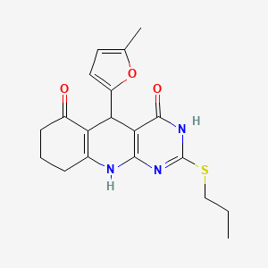 molecular formula C19H21N3O3S B6432651 5-(5-methylfuran-2-yl)-2-(propylsulfanyl)-3H,4H,5H,6H,7H,8H,9H,10H-pyrimido[4,5-b]quinoline-4,6-dione CAS No. 7062-30-8