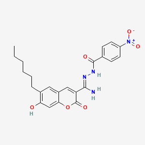 molecular formula C23H24N4O6 B6432654 N'-[(Z)-amino(6-hexyl-7-hydroxy-2-oxo-2H-chromen-3-yl)methylidene]-4-nitrobenzohydrazide CAS No. 319491-46-8