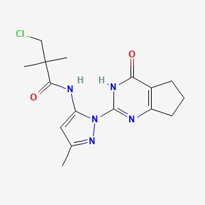 3-chloro-2,2-dimethyl-N-(3-methyl-1-{4-oxo-3H,4H,5H,6H,7H-cyclopenta[d]pyrimidin-2-yl}-1H-pyrazol-5-yl)propanamide
