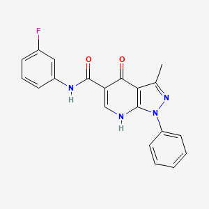 molecular formula C20H15FN4O2 B6432669 N-(3-fluorophenyl)-3-methyl-4-oxo-1-phenyl-1H,4H,7H-pyrazolo[3,4-b]pyridine-5-carboxamide CAS No. 886902-38-1