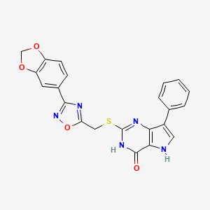 molecular formula C22H15N5O4S B6432809 2-({[3-(2H-1,3-benzodioxol-5-yl)-1,2,4-oxadiazol-5-yl]methyl}sulfanyl)-7-phenyl-3H,4H,5H-pyrrolo[3,2-d]pyrimidin-4-one CAS No. 1207038-80-9