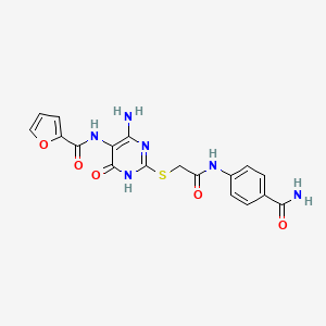 molecular formula C18H16N6O5S B6432920 N-[4-amino-2-({[(4-carbamoylphenyl)carbamoyl]methyl}sulfanyl)-6-oxo-1,6-dihydropyrimidin-5-yl]furan-2-carboxamide CAS No. 888423-91-4