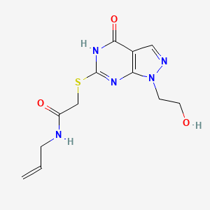 molecular formula C12H15N5O3S B6432928 2-{[1-(2-hydroxyethyl)-4-oxo-1H,4H,5H-pyrazolo[3,4-d]pyrimidin-6-yl]sulfanyl}-N-(prop-2-en-1-yl)acetamide CAS No. 1005308-73-5