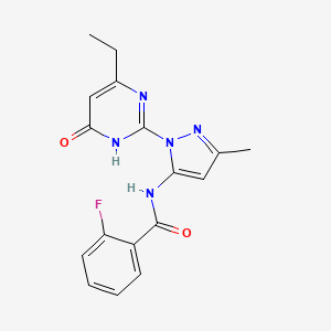 molecular formula C17H16FN5O2 B6432946 N-[1-(4-ethyl-6-oxo-1,6-dihydropyrimidin-2-yl)-3-methyl-1H-pyrazol-5-yl]-2-fluorobenzamide CAS No. 1004389-35-8