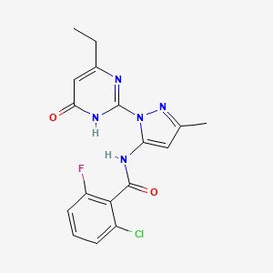 molecular formula C17H15ClFN5O2 B6432948 2-chloro-N-[1-(4-ethyl-6-oxo-1,6-dihydropyrimidin-2-yl)-3-methyl-1H-pyrazol-5-yl]-6-fluorobenzamide CAS No. 1004389-48-3