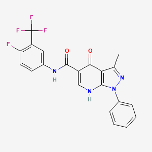 molecular formula C21H14F4N4O2 B6432962 N-[4-fluoro-3-(trifluoromethyl)phenyl]-3-methyl-4-oxo-1-phenyl-1H,4H,7H-pyrazolo[3,4-b]pyridine-5-carboxamide CAS No. 941936-24-9