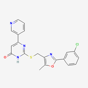 molecular formula C20H15ClN4O2S B6432969 2-({[2-(3-chlorophenyl)-5-methyl-1,3-oxazol-4-yl]methyl}sulfanyl)-6-(pyridin-3-yl)-3,4-dihydropyrimidin-4-one CAS No. 1105236-95-0