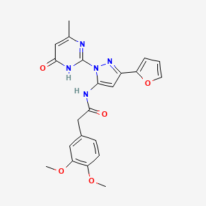 molecular formula C22H21N5O5 B6432981 2-(3,4-dimethoxyphenyl)-N-[3-(furan-2-yl)-1-(4-methyl-6-oxo-1,6-dihydropyrimidin-2-yl)-1H-pyrazol-5-yl]acetamide CAS No. 1207027-07-3