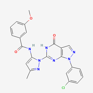 molecular formula C23H18ClN7O3 B6432982 N-{1-[1-(3-chlorophenyl)-4-oxo-1H,4H,5H-pyrazolo[3,4-d]pyrimidin-6-yl]-3-methyl-1H-pyrazol-5-yl}-3-methoxybenzamide CAS No. 1171468-99-7