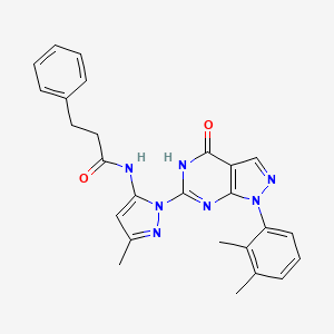 molecular formula C26H25N7O2 B6432983 N-{1-[1-(2,3-dimethylphenyl)-4-oxo-1H,4H,5H-pyrazolo[3,4-d]pyrimidin-6-yl]-3-methyl-1H-pyrazol-5-yl}-3-phenylpropanamide CAS No. 1172749-61-9