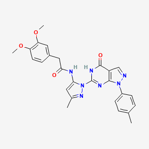 molecular formula C26H25N7O4 B6432995 2-(3,4-dimethoxyphenyl)-N-{3-methyl-1-[1-(4-methylphenyl)-4-oxo-1H,4H,5H-pyrazolo[3,4-d]pyrimidin-6-yl]-1H-pyrazol-5-yl}acetamide CAS No. 1172855-37-6