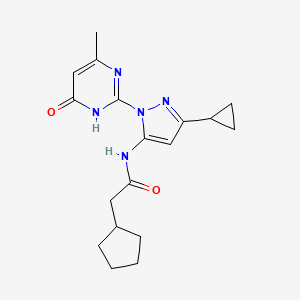 molecular formula C18H23N5O2 B6433011 2-cyclopentyl-N-[3-cyclopropyl-1-(4-methyl-6-oxo-1,6-dihydropyrimidin-2-yl)-1H-pyrazol-5-yl]acetamide CAS No. 1207053-11-9