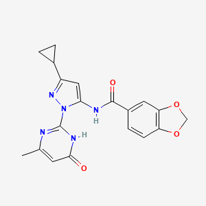 molecular formula C19H17N5O4 B6433013 N-[3-cyclopropyl-1-(4-methyl-6-oxo-1,6-dihydropyrimidin-2-yl)-1H-pyrazol-5-yl]-2H-1,3-benzodioxole-5-carboxamide CAS No. 1202987-94-7