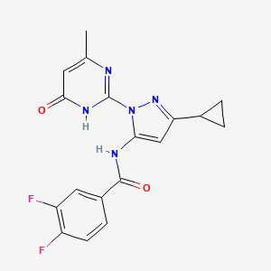 molecular formula C18H15F2N5O2 B6433015 N-[3-cyclopropyl-1-(4-methyl-6-oxo-1,6-dihydropyrimidin-2-yl)-1H-pyrazol-5-yl]-3,4-difluorobenzamide CAS No. 1203341-00-7