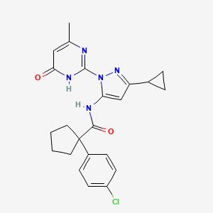 molecular formula C23H24ClN5O2 B6433025 1-(4-chlorophenyl)-N-[3-cyclopropyl-1-(4-methyl-6-oxo-1,6-dihydropyrimidin-2-yl)-1H-pyrazol-5-yl]cyclopentane-1-carboxamide CAS No. 1203069-37-7